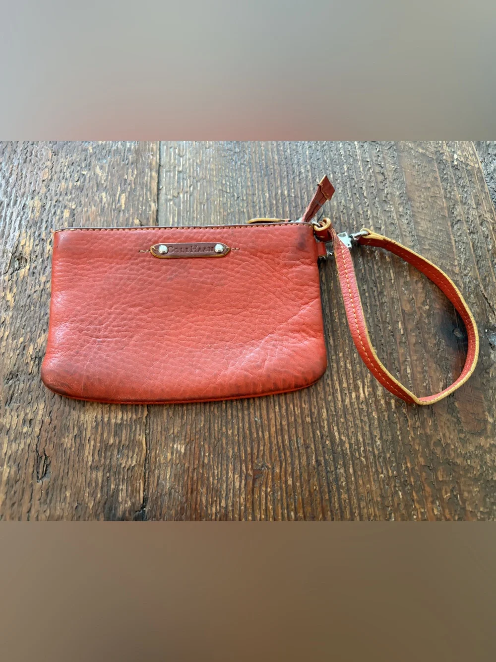 Cole Haan Leather Wristlet in Burnt Orange